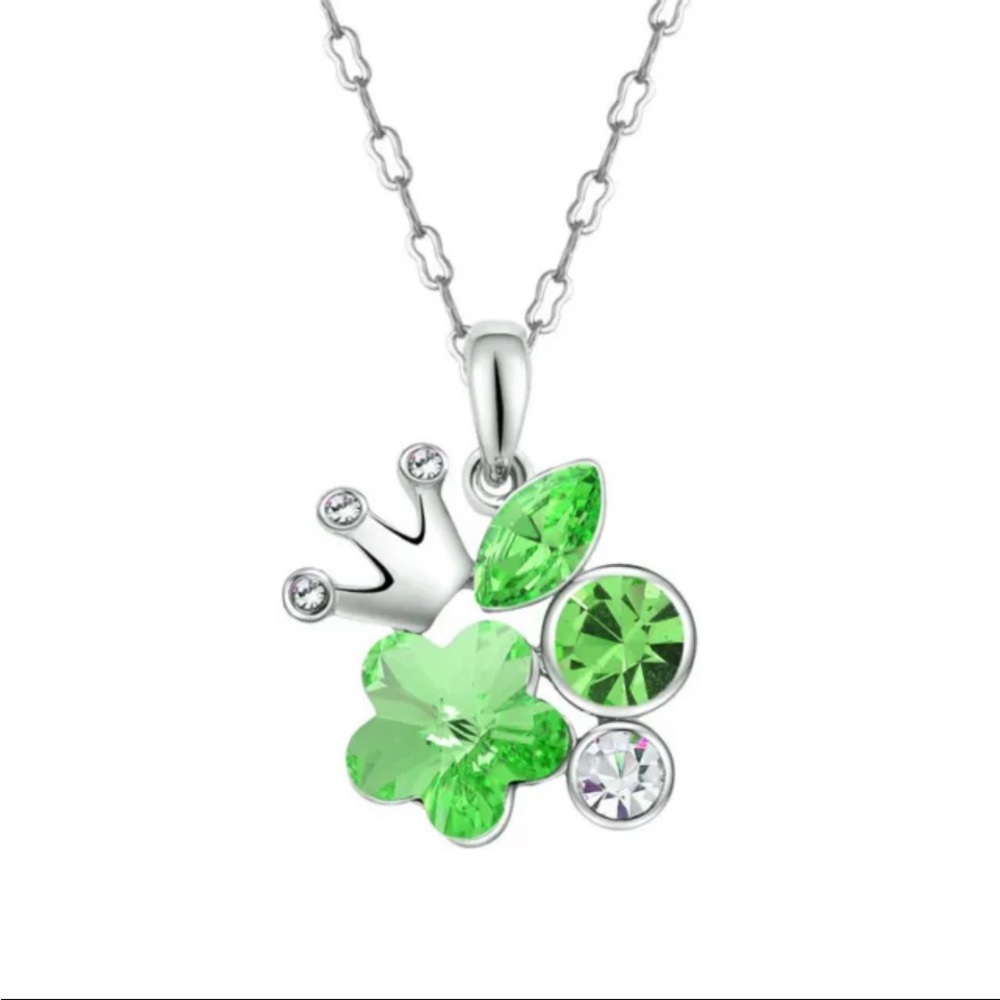 Women's Silver Crown Charm Green Crystal Cubic Zirconia Pendant Necklace Gift